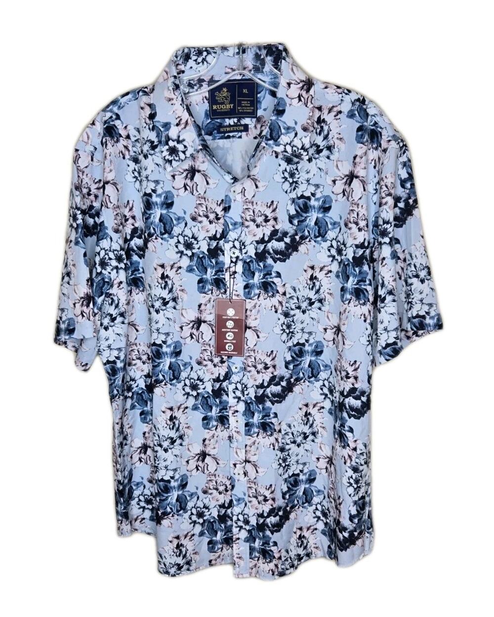 Rugby University Blue Floral Short Sleeve Button Down Size XL